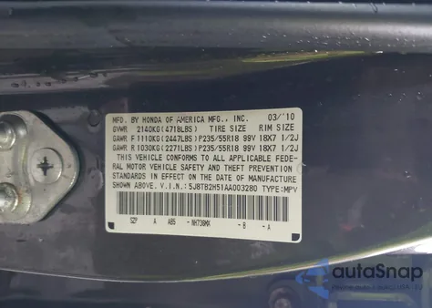 2010 Acura Rdx z USA, uszkodzony, nr VIN 5J8TB2H51AA003280